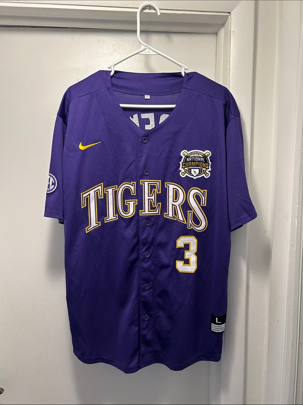 LSU Tigers Dylan Crews Purple Baseball Jersey with National Champions Patch